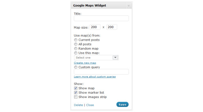 Google Maps widget options